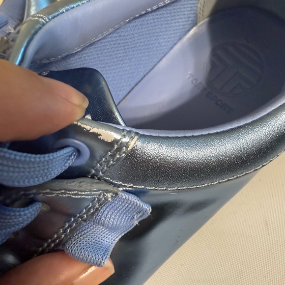 TORY SPORT by Tory Burch Metallic Light Blue Leather Ruffle Sneakers Wom's 6.5M - Picture 3 of 11